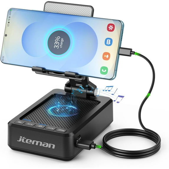 Cell Phone Stand with Bluetooth Speaker,HD Sound Adjustable Phone Holder,Birthday Gifts for Men Women, Cool Tech Kitchen Gadgets for Most Phones and Tablets-Black
