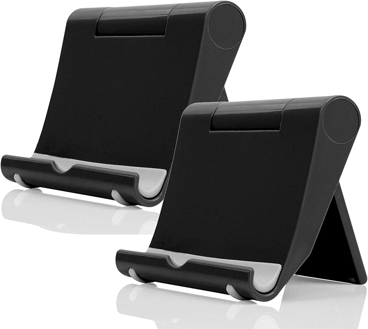 Cell Phone Stand for Desk 2 Pack Mobile Phone Holders Desktop Tablet Stand, Foldable Phone Dock Universal Adjustable Tablet Stand for Desk Compatible with Cell Phone Support (Black)
