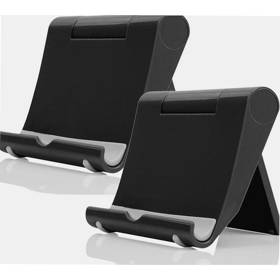 Cell Phone Stand for Desk 2 Pack Mobile Phone Holders Desktop Tablet Stand, Foldable Phone Dock Universal Adjustable Tablet Stand for Desk Compatible with Cell Phone Support (Black)