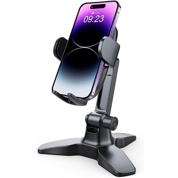 Cell Phone Stand for Desk with 360 Ball Head Swivel, Sturdy Heavy Duty Tripod Base, Thick Case Friendly, Home Office Desk Accessories Phone Stand for iPhone Android Phones