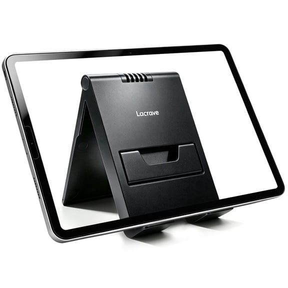 Lucrave Adjustable Portable Foldable Desktop Tablet Stand Base Compatible with iPad 10.2, iPad Pro 11 Inch, iPad 9.7, iPad Mini 5 4 3 2, iPad Air, iPhone 13 12 Pro Max 11 XS XR,Black