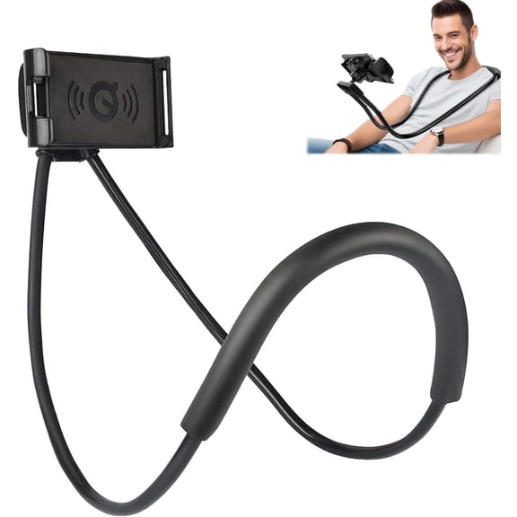 Cell Phone Stand Hanging on Neck Upgraded, Hands-Free Mobile Phone Holder Clip on Bed/Table 360 Rotation iPhone Tablet Mount Bracket, 27.6''/70 cm Length for 4.7''-6.7'' Screen