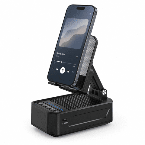 JDMEOPD Cell Phone Stand Speaker, Induction Audio Amplifier with Foldable Phone Holder, 2000mAh Power Bank, Black