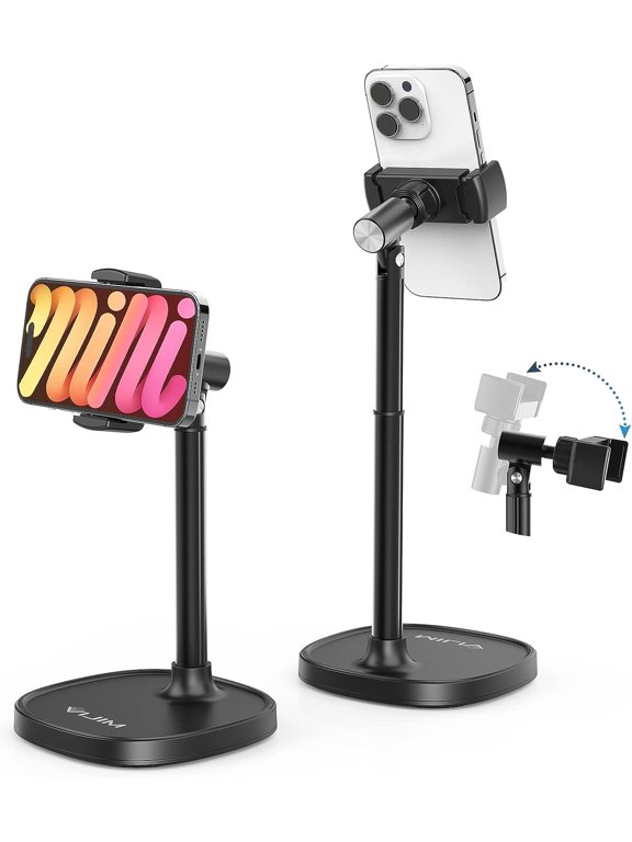 Cell Phone Stand Mount for Desk, Vijim HP004 Adjustable Height & Angle Holder, 360 Degree Rotating Desktop Compatible with iPhone, Samsung and All Phones