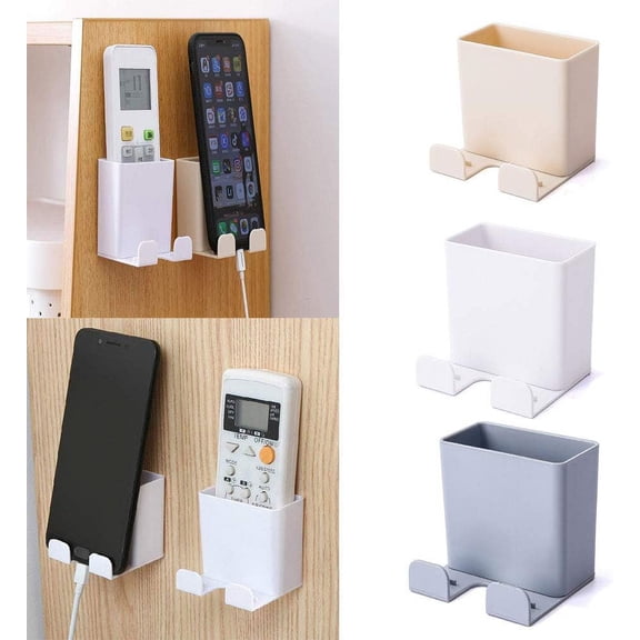 Cell Phone Stand For Wall Mounted, Abs Plastic Material Remote Control Holder With Hook And Charging Rack, Universal Mount Multipurpose Organizer (3 Pieces)