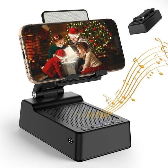Phone Stand with Wireless Bluetooth Speaker: ETEPEHI 2 in 1 Foldable Phone Holder - HD Surround Sound Compatible with iPhone iPad Samsung Galaxy, Gifts for Men Women (Black)