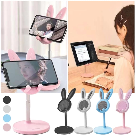 Cell Phone Stand for Desk 13 X 10 X 4 Inch Adjustable Bunny Ear Phone Holder Stand Black Cute Desk Decor for Home Office 1 Pc