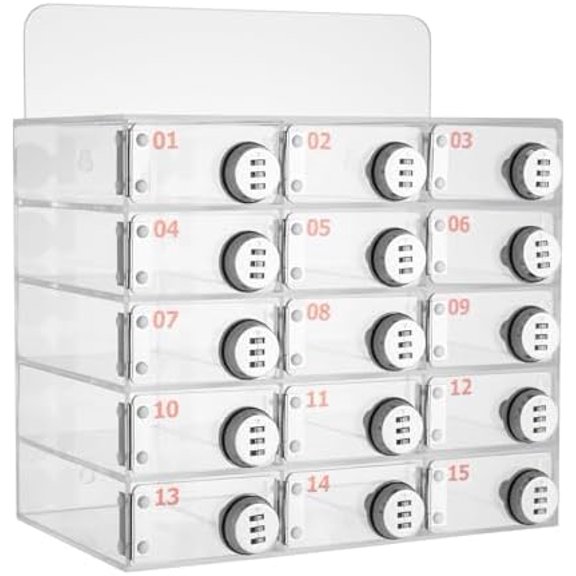 Cell Phone Storage Locker, 15 Slots Acrylic Material with Door Locks and Keys, Wall-Mounted Cabinet Pocket Office Classroom Gym Box, Clear$$Furniture