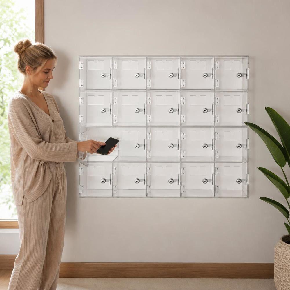 Cell Phone Storage Locker, 20-Slot Acrylic Wall Mount Cabinet with Door ...