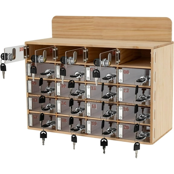 Cell Phone Storage Locker, 20 Slots Acrylic Material with Door Locks and Keys, Wall-Mounted Cabinet Pocket Office Classroom Gym Box, Clear