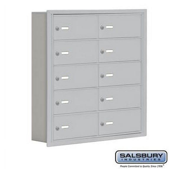 Cell Phone Storage Locker - 5 Door High Unit (5 Inch Deep Compartments) - 10 B Doors - Aluminum - Recessed Mounted - Mas