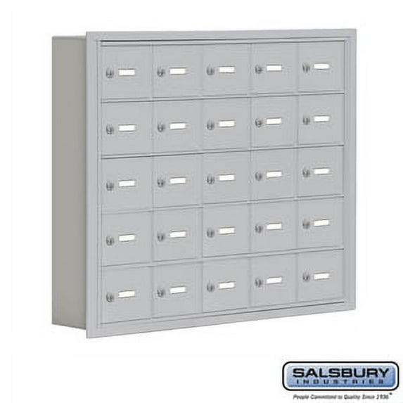 Cell Phone Storage Locker - 5 Door High Unit (5 Inch Deep Compartments) - 25 A Doors - Aluminum - Recessed Mounted - Mas