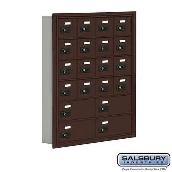 Cell Phone Storage Locker - 6 Door High Unit (5 Inch Deep Compartments) - 16 A Doors and 4 B Doors - Bronze - Recessed M