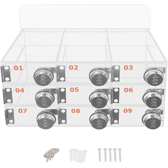 Cell Phone Storage Locker 9 Slots Acrylic Material with Combination Lock Wall-Mounted Cabinet for Office Classroom Gym Box, Clear