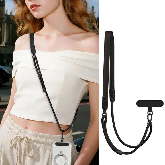 Cell Phone Strap Crossbody, Adjustable Anti Theft Phone Lanyard for iPhone & Android Smartphones, Shopping Travel Essential, Black
