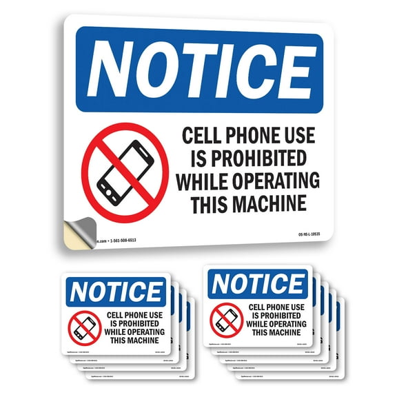 Cell Phone Use Is Prohibited With Symbol OSHA Notice Vinyl Decal Label 7 Inch x 5 Inch - 10 Pack