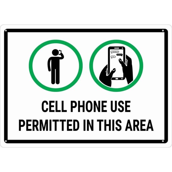 Cell Phone Use Permitted In This Area Sign Metal 8X12 Inch Rust Free Aluminum,Weatherproof Outdoor For Home