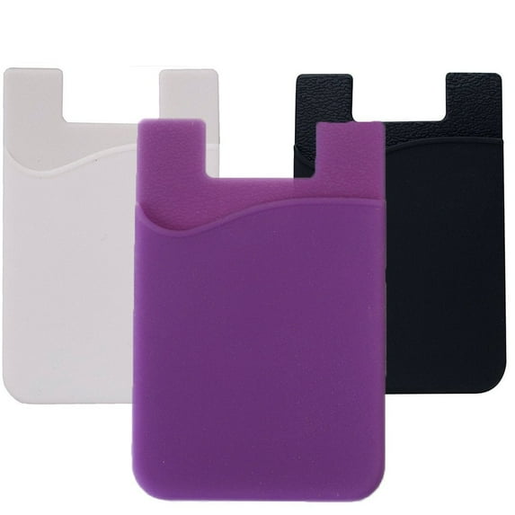 Cell Phone Wallet by Emlimny, Stick on Wallet (for Credit Card, Business Card & Id) | Works with Almost Every Phone | iPhone, Android & Most Smartphones (Purple + Black + White)