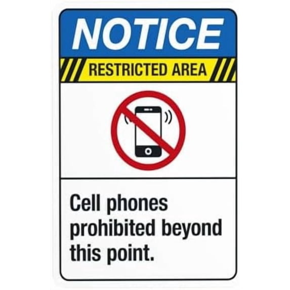 Cell Phones Prohibited Beyond This Point Warning Sign, Metal Signs for Business Home Outdoor Indoor Road Garage Street Wall Caution Custom Decor 8 x 12 Inch