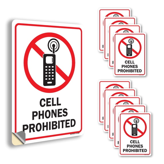 Cell Phones Prohibited OSHA Vinyl Decal Label 14 Inch x 10 Inch - 10 Pack