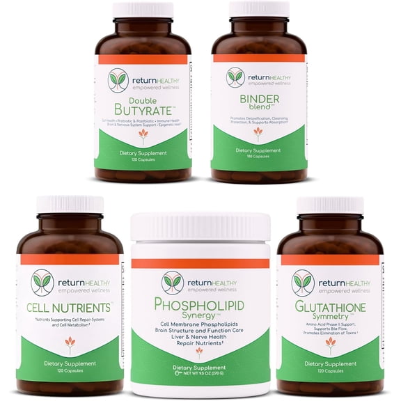 Cell Stabilization Kit - 5-in-1 Mitochondrial Supplements for Cellular Vitality, Gut Health & Brain Support - Health Essentials, Wellness Protocol - Non-GMO, Plant-Based, USA-Made