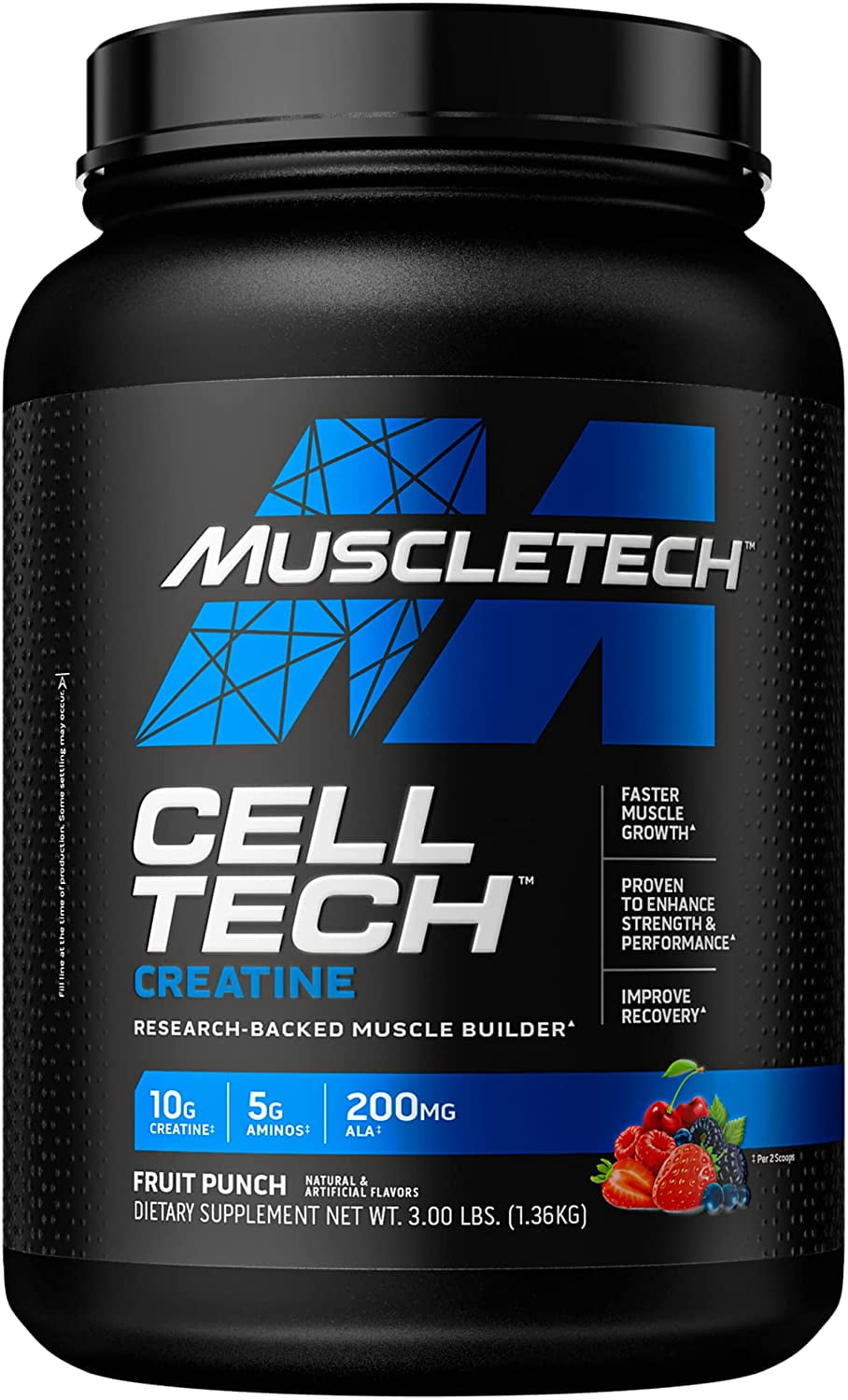 Cell Tech Creatine Monohydrate Formula Powder, HPLC-Certified, Improved Muscle Growth & Recovery, Fruit Punch, 30 Servings (3.00lbs)
