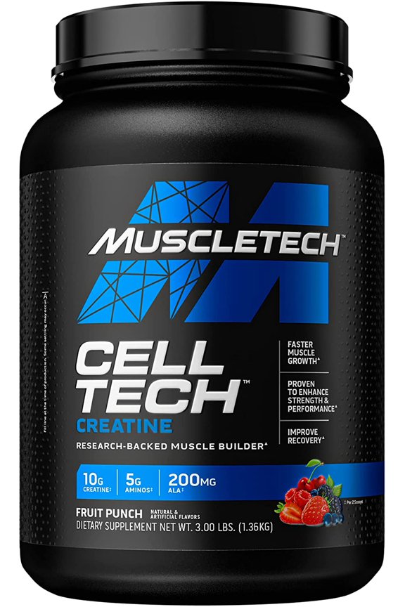 Cell Tech Creatine Monohydrate Formula Powder, HPLC-Certified, Improved Muscle Growth & Recovery, Fruit Punch, 30 Servings (3.00lbs)
