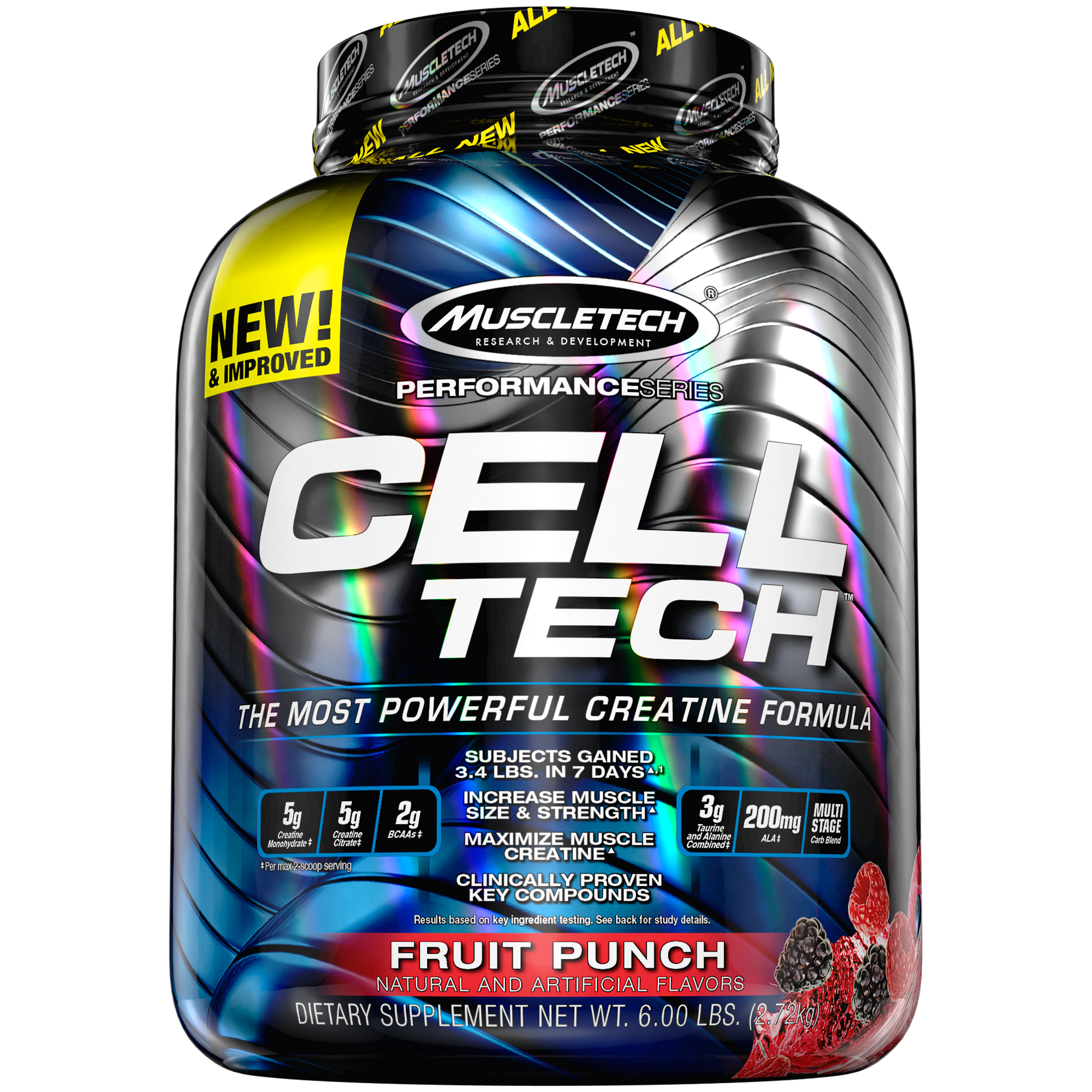 Cell Tech Creatine Monohydrate Formula Powder, HPLC-Certified, Improved Muscle Growth & Recovery, Fruit Punch, 56 Servings (5.95lbs)