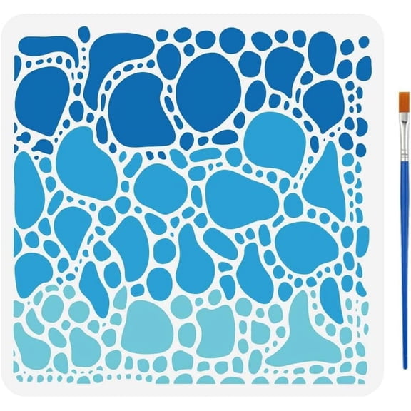 Cell Theory Stencil with a Paint Brush 11.8x11.8Inch Cell Patterns Large Stencil Bubbles Painting Stencil Pattern Theme Drawing Stencil for Painting on Wall Tiles Floor Paper Furniture