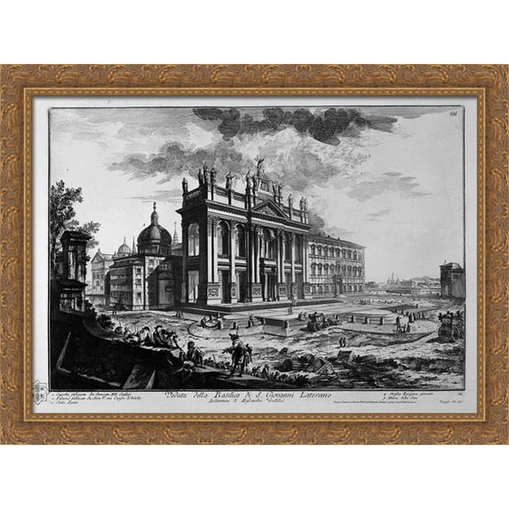 Cell on the inside of the Basilica of St. Paul Outside the Walls 38x28 Large Gold Ornate Wood Framed Canvas Art by Giovanni Battista Piranesi