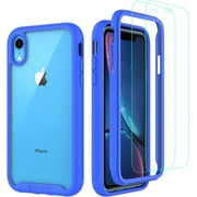 CellEver Clear Full Body Case for iPhone XR, Heavy Duty Protection TPU Bumper [2 Tempered 9H Glass Screen Protectors] Transparent Cover (Blue)