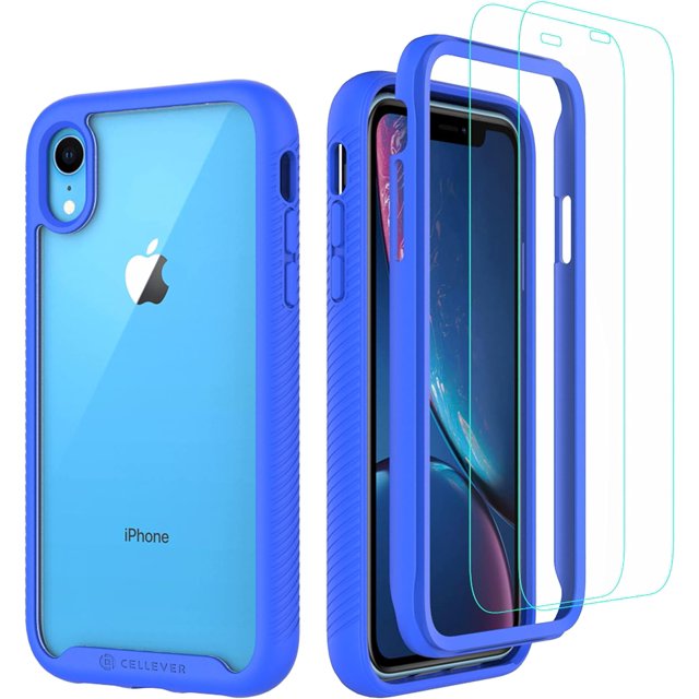CellEver Clear Full Body Case for iPhone XR, Heavy Duty Protection TPU Bumper [2 Tempered 9H