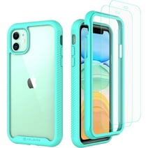 CellEver Clear Full Body Case for iPhone 11, Heavy Duty Protection with Anti-Slip TPU Bumper and [2 Tempered 9H Glass Screen Protectors] Shockproof Transparent Phone Cover 6.1 Inch (Mint)