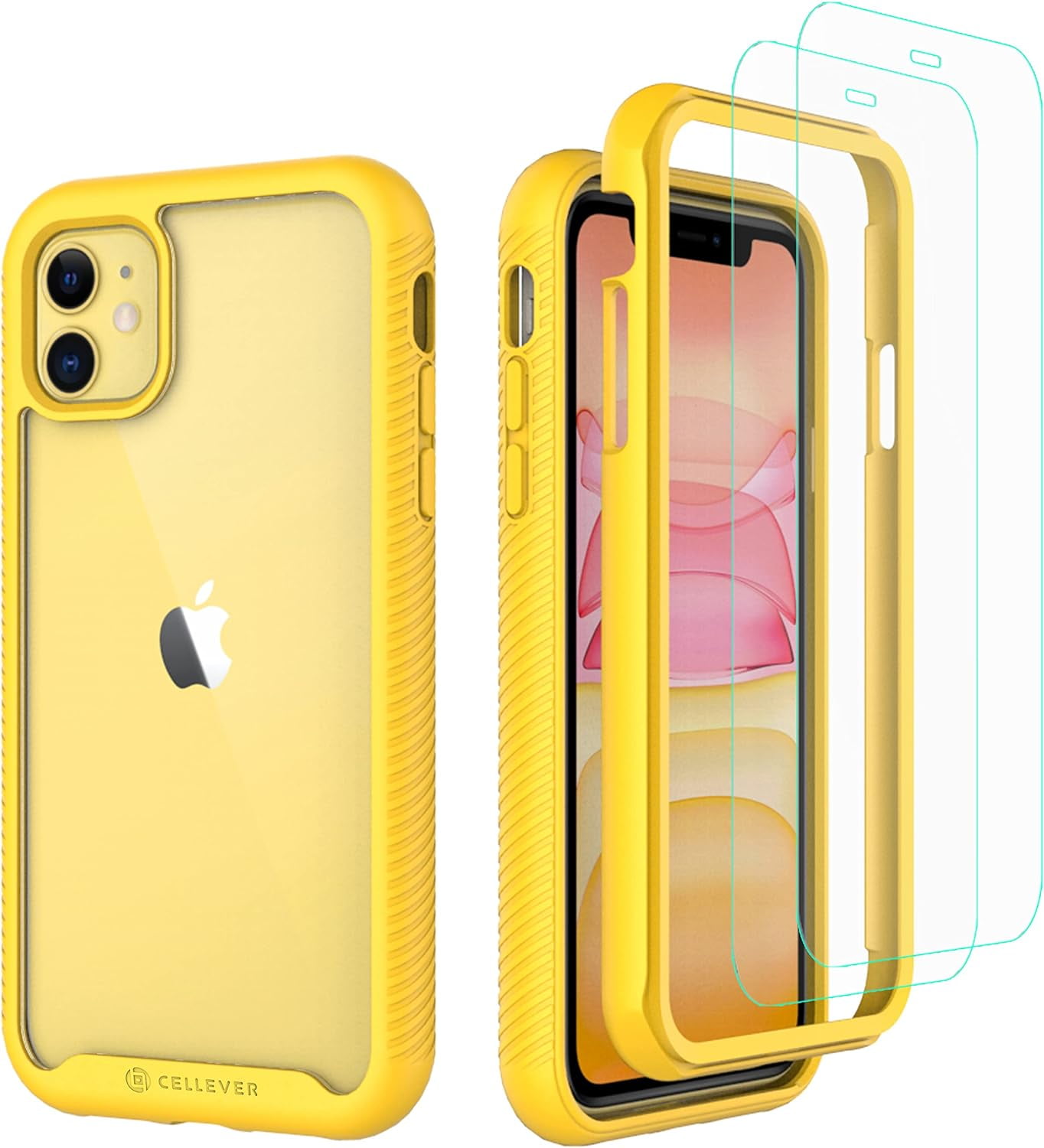 CellEver Clear Full Body Case for iPhone 11, Heavy Duty Protection with  Anti-Slip TPU Bumper and [2 Tempered 9H Glass Screen Protectors] Shockproof