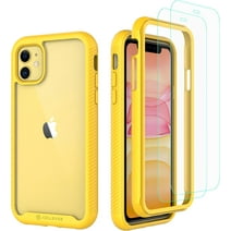 CellEver Clear Full Body Case for iPhone 11, Heavy Duty Protection with Anti-Slip TPU Bumper and [2 Tempered 9H Glass Screen Protectors] Shockproof Transparent Phone Cover 6.1 Inch (Yellow)