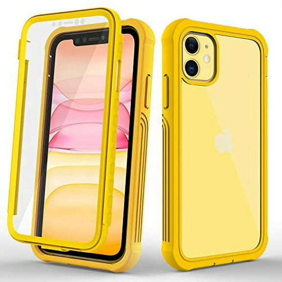 CellEver Compatible with iPhone 11 Case, Heavy Duty Clear Full-Body Protective Transparent Cover with Soft Shock Absorbing TPU Bumper and Built-in Screen Protector - Yellow