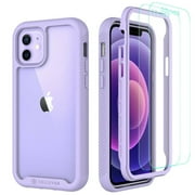 CellEver Compatible with iPhone 12 Case and iPhone 12 Pro Case, Clear Full Body Heavy Duty Protective Anti-Slip Transparent Cover (2X Glass Screen Protector Included) (6.1 inch, 2020) - Light Purple