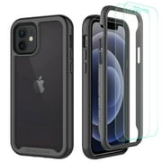 CellEver Compatible with iPhone 12 Case and iPhone 12 Pro Case, Clear Full Body Heavy Duty Protective Anti-Slip Transparent Cover (2X Glass Screen Protector Included) (6.1 inch, 2020) - Black