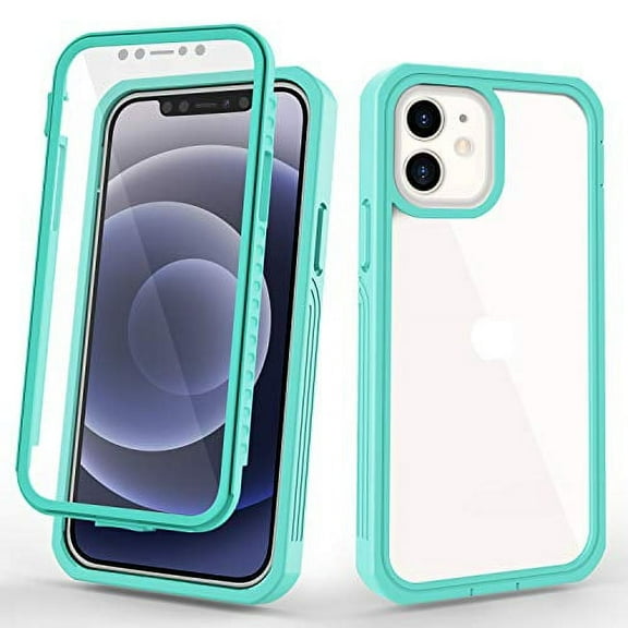 CellEver Compatible with iPhone 12 Case/iPhone 12 Pro Case, Clear Full Body Heavy Duty Protection Shockproof Rugged Transparent Cover with Built-in Clear Screen Protector - Light Mint
