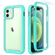 CellEver Compatible with iPhone 12 Case and iPhone 12 Pro Case, Clear Full Body Heavy Duty Protective Anti-Slip Transparent Cover (2X Glass Screen Protector Included) (6.1 inch, 2020) - Mint