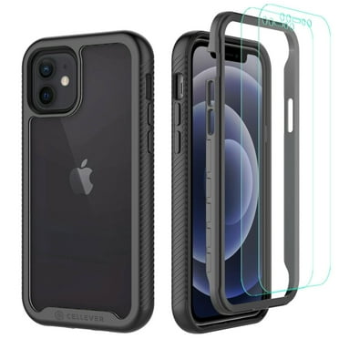 CellEver Compatible with iPhone 12 Case and iPhone 12 Pro Case, Clear Full Body Heavy Duty Protective Anti-Slip Transparent Cover (2X Glass Screen Protector Included) (6.1 inch, 2020) - Black