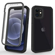 CellEver Compatible with iPhone 12 Case/iPhone 12 Pro Case, Clear Full Body Heavy Duty Protection Shockproof Rugged Transparent Cover with Built-in Clear Screen Protector - Black