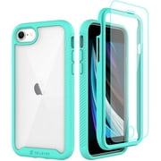 CellEver Compatible with iPhone SE 2020 Case/iPhone 7/iPhone 8 Case, Clear Full Body Heavy Duty Protective Anti-Slip Full Body Transparent Cover (2X Glass Screen Protector Included) - Mint