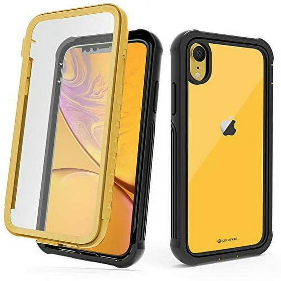 CellEver for iPhone XR Case with Built-in Screen Protector, Clear Full Body Heavy Duty Protection Shockproof Rugged Transparent Cover (Yellow)