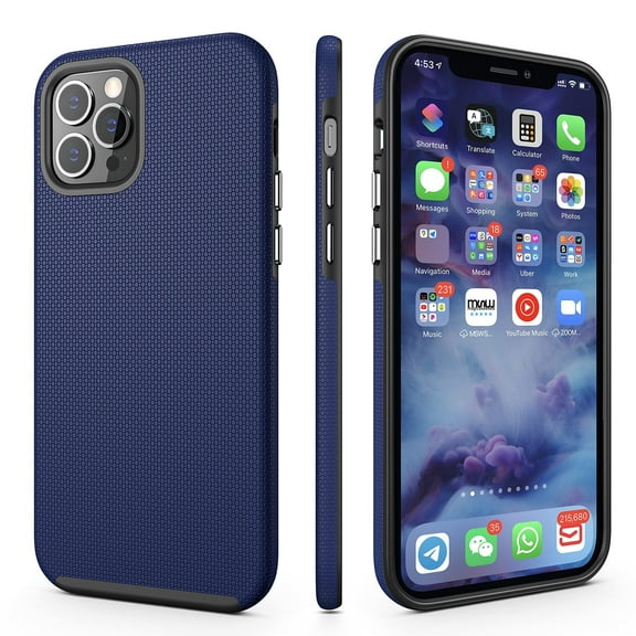 CellEver for iPhone 12/12 Pro Case - Dual Guard Series, Military Grade Protection, Ultra Slim, Sturdy Shock Absorbent Phone Cover (Navy Blue)