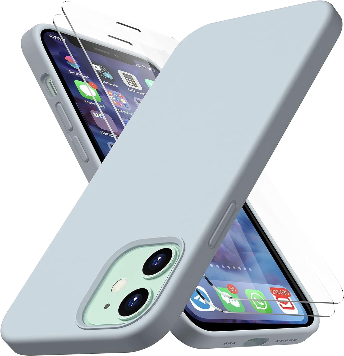 CellEver Heavy-Duty Silicone Case for iPhone 12/12 Pro - Two Shatterproof Glass Screen Protectors, Military Drop Protection, Scratch-Free Interior, Light Mint