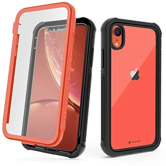 CellEver for iPhone XR Case with Built-in Screen Protector, Clear Full Body Heavy Duty Protection Shockproof Rugged Transparent Cover (Orange)