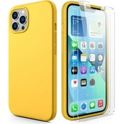 CellEver Ultra Durable Silicone for iPhone 13 Pro Max Case with [2 pcs Glass Screen Protector] Slim Full Body Protection, Protective Phone Cover with Soft Anti-Scratch Microfiber Lining - Yellow