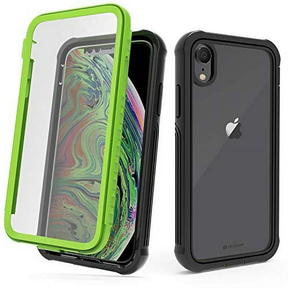 CellEver for iPhone XR Case with Built-in Screen Protector, Clear Full Body Heavy Duty Protection Shockproof Rugged Transparent Cover (Lime)
