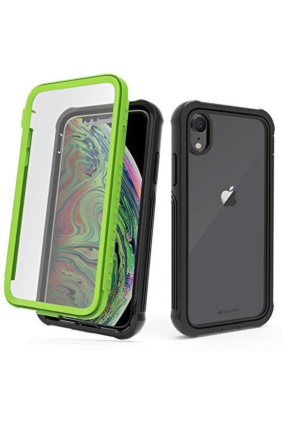 for iPhone XR Case with Built-in Screen Protector, Clear Full Body Heavy Duty Protection Shockproof Rugged Transparent Cover (Lime)